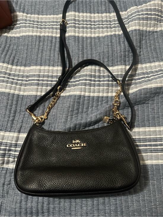 Coach Handbags - Coach Black Pebbled Leather Shoulder Bag with Gold-Tone Hardware